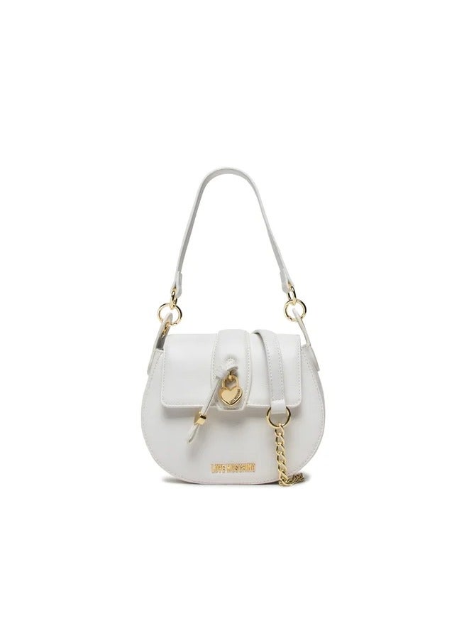 Heart Emblem Leather Shoulder Bag in Off White for Women - Elegant & Versatile