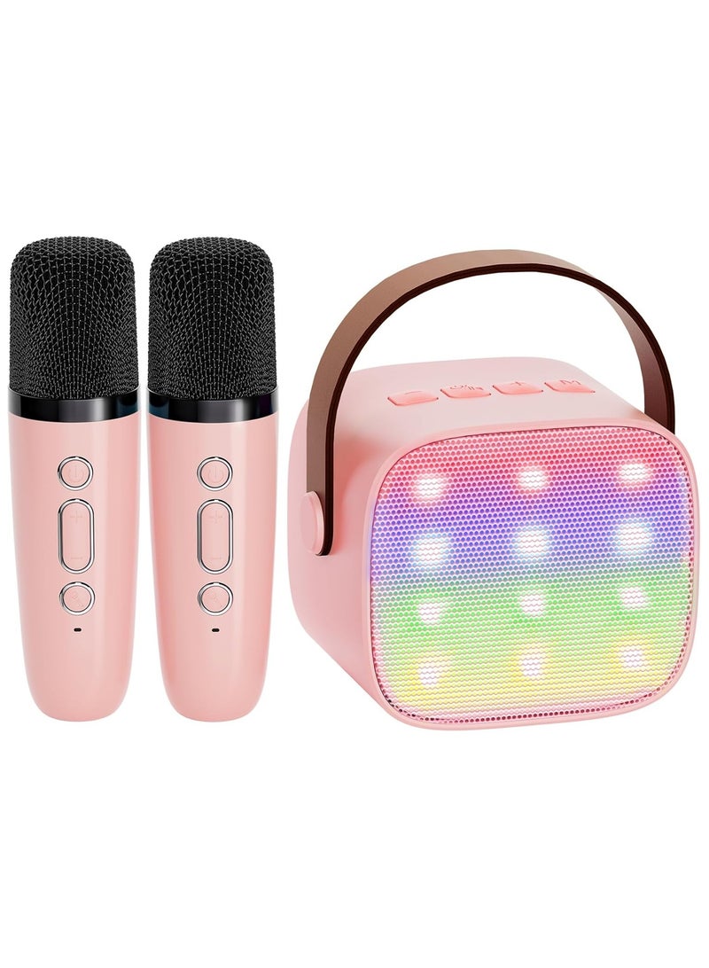 Mini Karaoke Machine for Kids & Adults, Portable Bluetooth Speaker with 2 Wireless Microphones, Birthday Gifts for Girls 4,5,6,7,8+ Years Old Toddler Teens - Multicolor