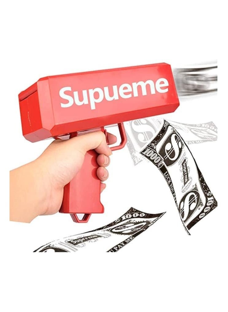 Red Money Gun Shooter, Toy Guns That Look Real, Prop Gun Cash Cannon for Game Movies Party Supplies with Play Money Dollar Bills