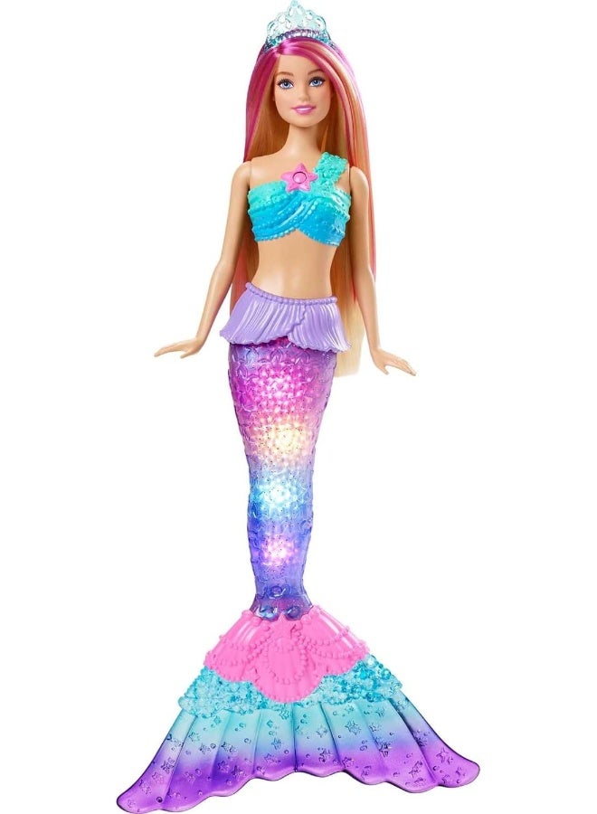 Mermaid Barbie Doll with Water-Activated Twinkle Light-Up Tail, Pink-Streaked Hair