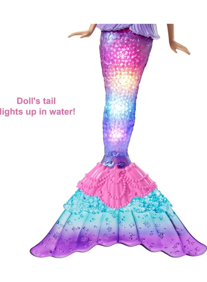 Mermaid Barbie Doll with Water-Activated Twinkle Light-Up Tail, Pink-Streaked Hair