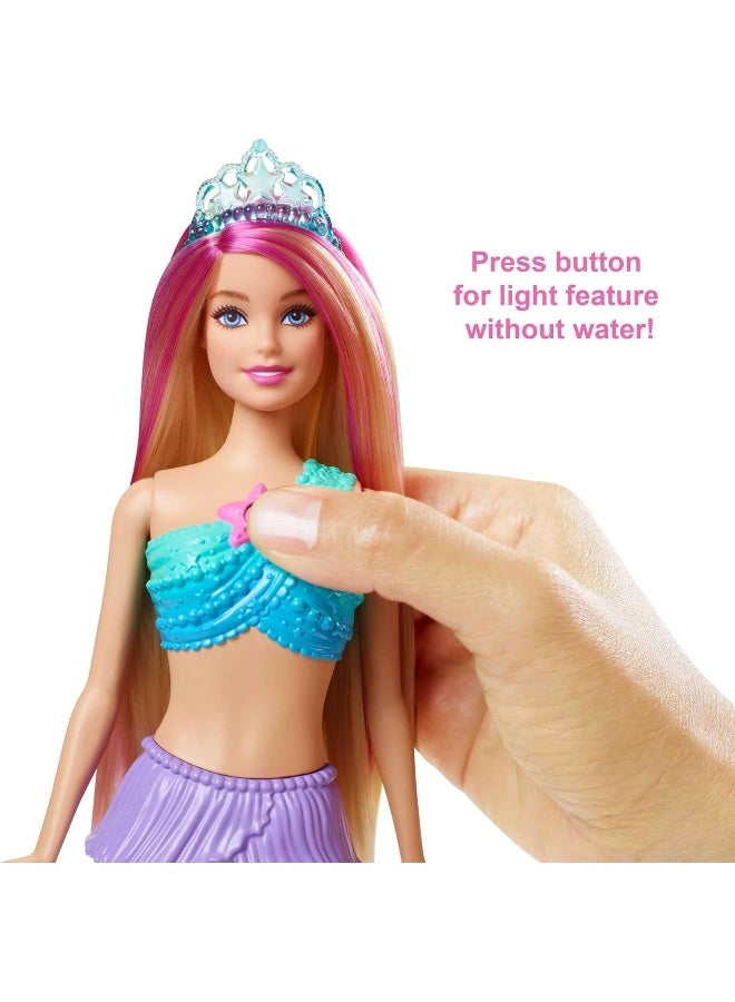 Mermaid Barbie Doll with Water-Activated Twinkle Light-Up Tail, Pink-Streaked Hair