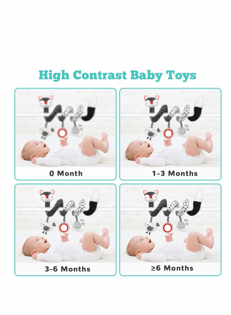 ELECDON Plush Spiral Stroller Toys, Black and White Fox Hanging Rattles, Activity Toys for Newborns, Gift for Babies 0 to 12 Months