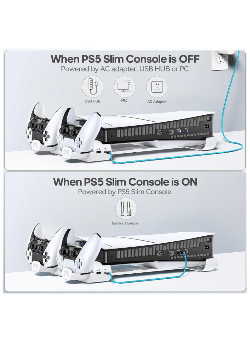 Horizontal Cooling Stand Replacement for PS5 Slim Disc & Digital Only, Dual PS5 Controller Charger with 3-Level RGB Cooling Fan (NOT Fit 2020 PS5)