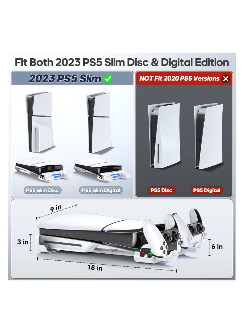 Horizontal Cooling Stand Replacement for PS5 Slim Disc & Digital Only, Dual PS5 Controller Charger with 3-Level RGB Cooling Fan (NOT Fit 2020 PS5)