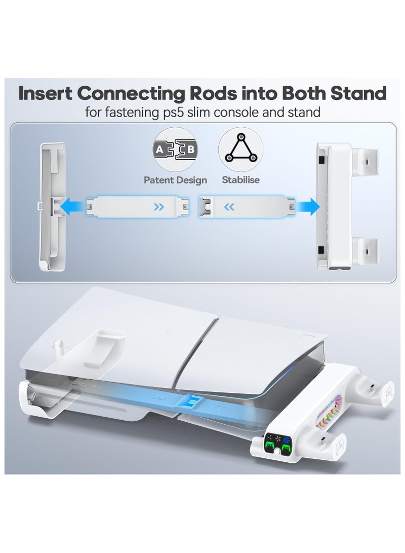 Horizontal Cooling Stand Replacement for PS5 Slim Disc & Digital Only, Dual PS5 Controller Charger with 3-Level RGB Cooling Fan (NOT Fit 2020 PS5)