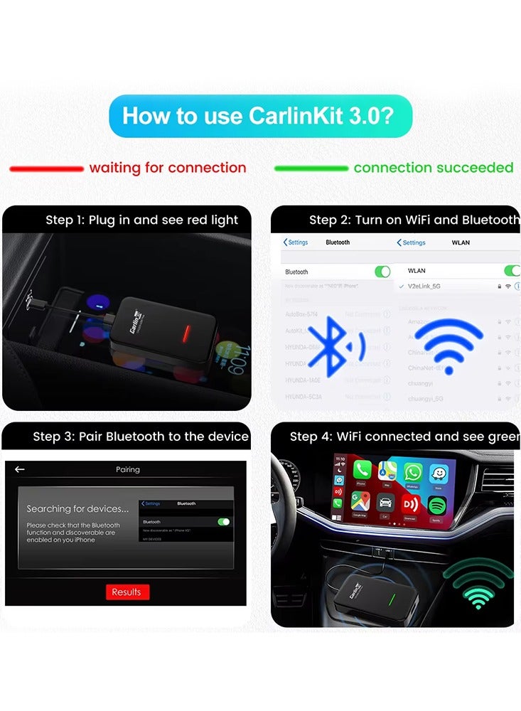 Carlinkit 3.0 Carplay Wireless Adapter U2W Car Play Box Bluetooth Wifi Auto Connect for Original Car Multimedia Wired to Wireless