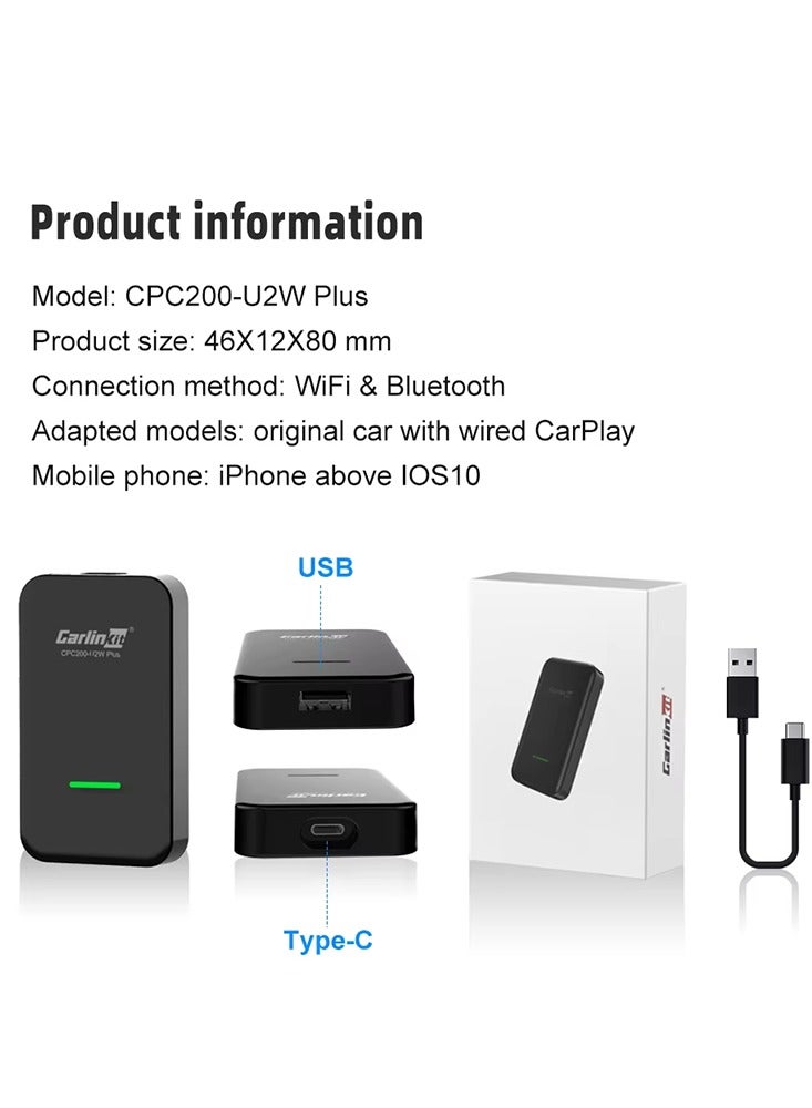 Carlinkit 3.0 Carplay Wireless Adapter U2W Car Play Box Bluetooth Wifi Auto Connect for Original Car Multimedia Wired to Wireless