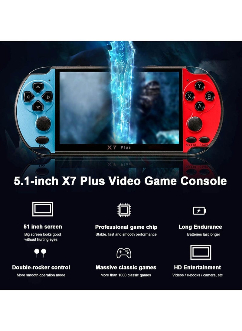 5.1inch X7 Plus Video Game Console Handheld Game Players Double Rocker 8GB Memory Built in 1000 Games MP5 Game Controller