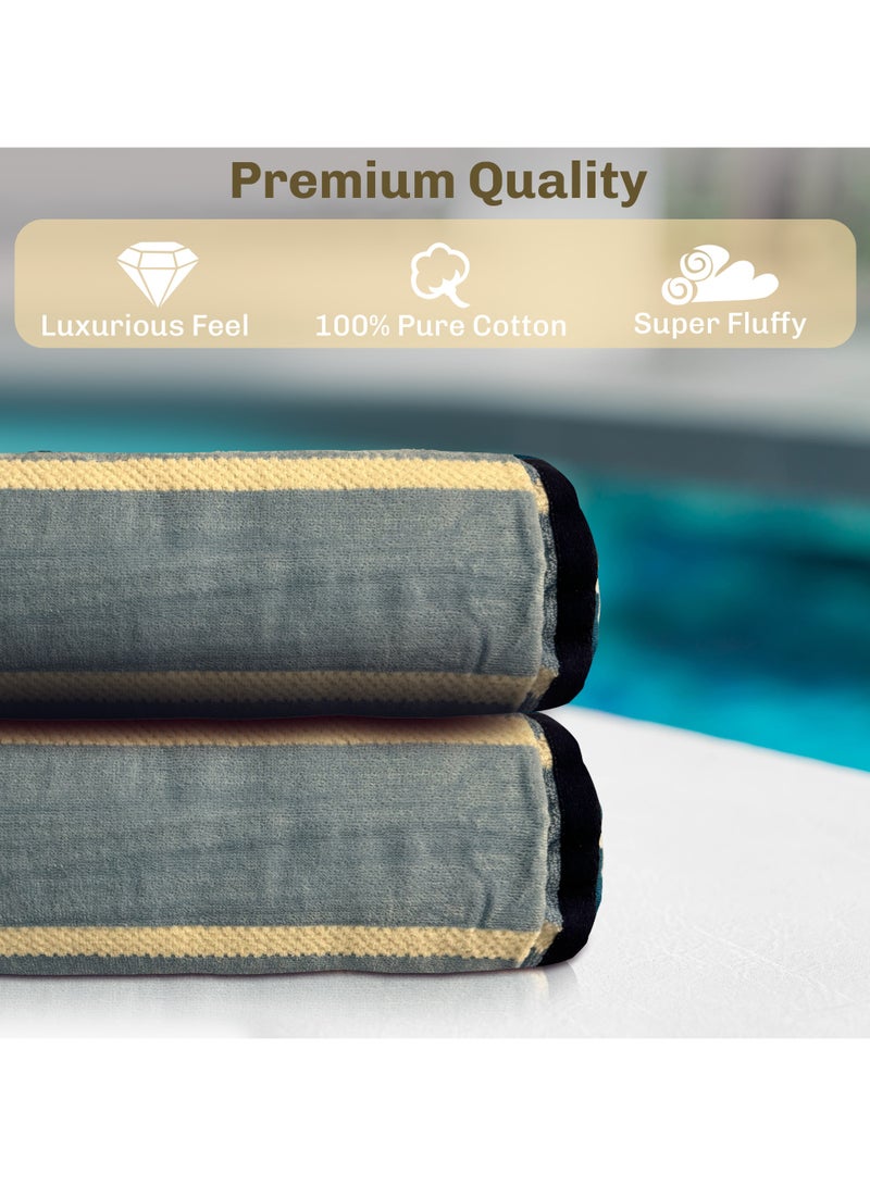 DUKE Carmen Bath Sheet (Pack of 2) 85 x 170 CM, Rapid Drying, Luxuriously Soft with Striped Design 100% Cotton Ideal for Bathroom Hotel and Spa