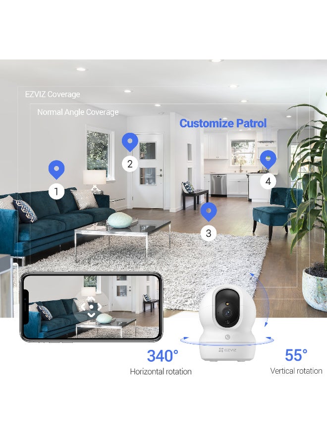 360 Degree Smart Security Camera (White) One-Touch Call / Up to 512GB SD Card Support / 1080P Full HD / Privacy Mode / Alexa Google Assistant / Motion Detection & Human Detection / 2-Way Audio / Night Vision