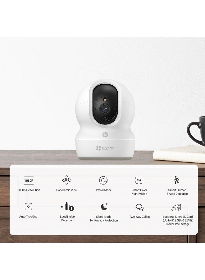 360 Degree Smart Security Camera (White) One-Touch Call / Up to 512GB SD Card Support / 1080P Full HD / Privacy Mode / Alexa Google Assistant / Motion Detection & Human Detection / 2-Way Audio / Night Vision