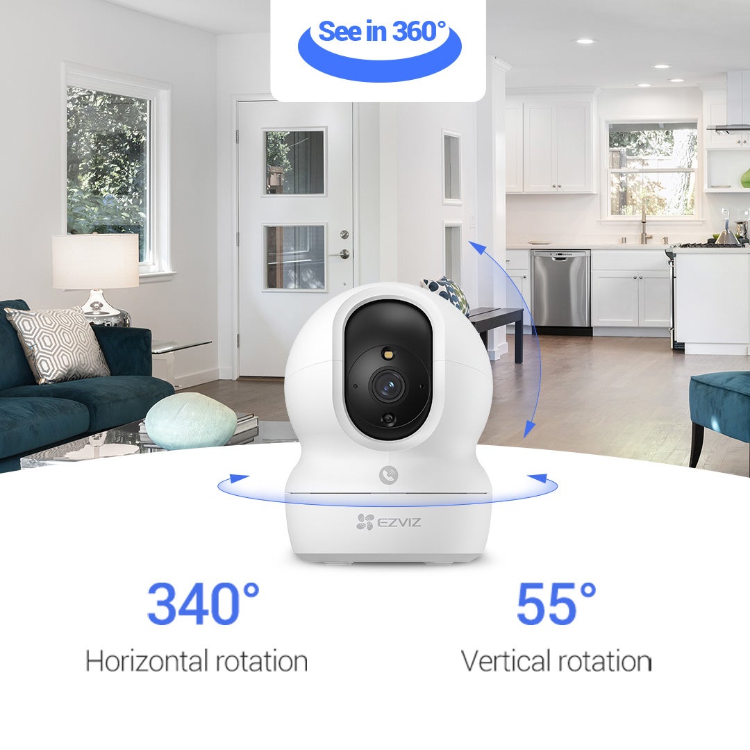 CP1 Pro 360 Degree Smart Security Camera (White) One-Touch Call / Up to 512GB SD Card Support / 1080P Full HD / Privacy Mode / Alexa Google Assistant / Motion Detection & Human Detection / 2-Way Audio / Night Vision