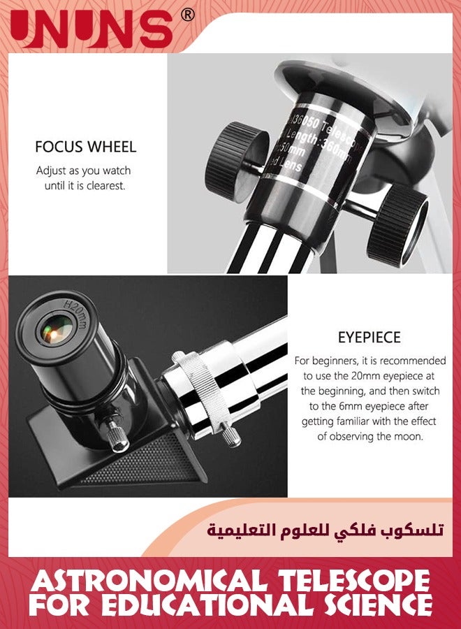 Astronomical Telescope,90x Magnification Astronomy Telescope,Lunar Telescope For Kids Educational Science,Portable Refracting Telescope For Observing Stargazing Constellations Outdoor Activities