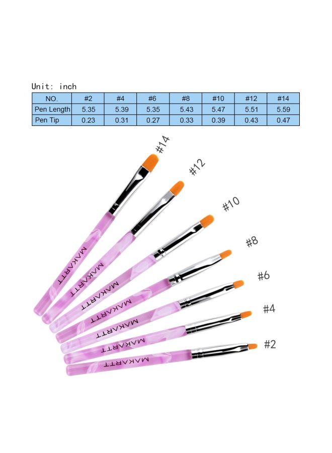 Pack Of 7 Acrylic Nail Brush Pink/Silver/Orange