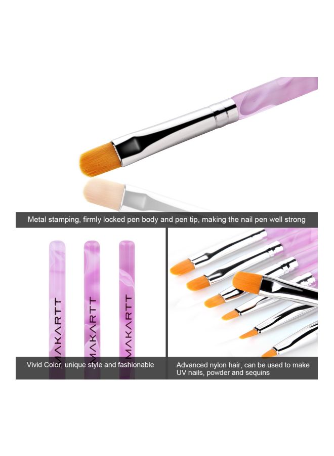 Pack Of 7 Acrylic Nail Brush Pink/Silver/Orange