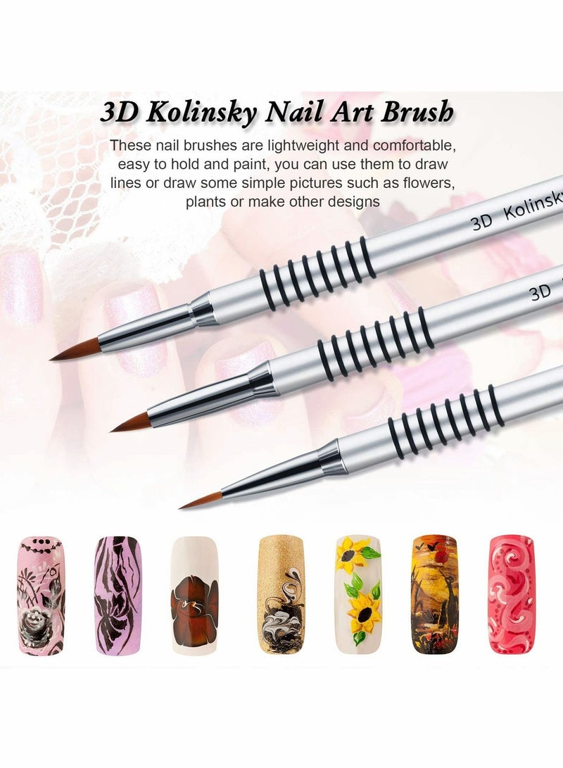 Nail Art Brush, Brush 3D Silver Metal with Non-slip Handle ring for Design Painting( 3Pcs, 2mm, 4mm, 5mm)