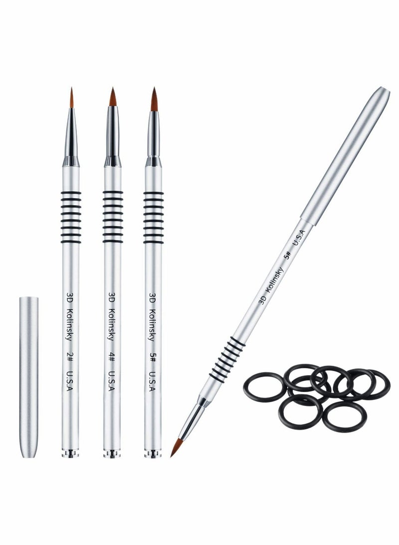Nail Art Brush, Brush 3D Silver Metal with Non-slip Handle ring for Design Painting( 3Pcs, 2mm, 4mm, 5mm)