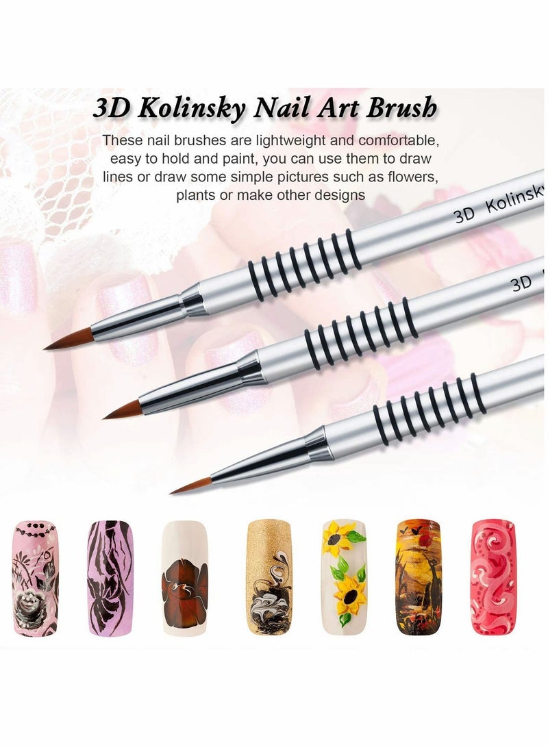 Nail Art Brush, Brush 3D Silver Metal with Non-slip Handle ring for Design Painting( 3Pcs, 2mm, 4mm, 5mm)