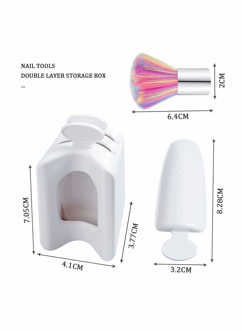 Nail Art Dip Powder Recycling Tray System, Container Portable Dipping Storage Box with Soft Colorful Brush for and Makeup Tool