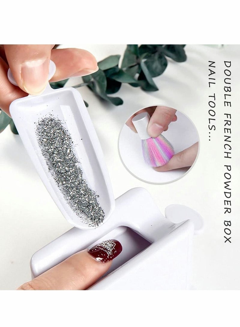 Nail Art Dip Powder Recycling Tray System, Container Portable Dipping Storage Box with Soft Colorful Brush for and Makeup Tool