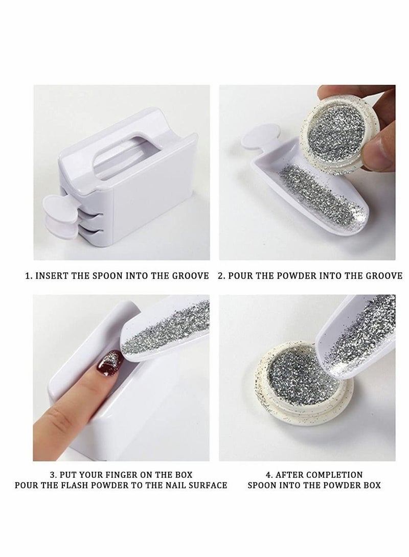 Nail Art Dip Powder Recycling Tray System, Container Portable Dipping Storage Box with Soft Colorful Brush for and Makeup Tool