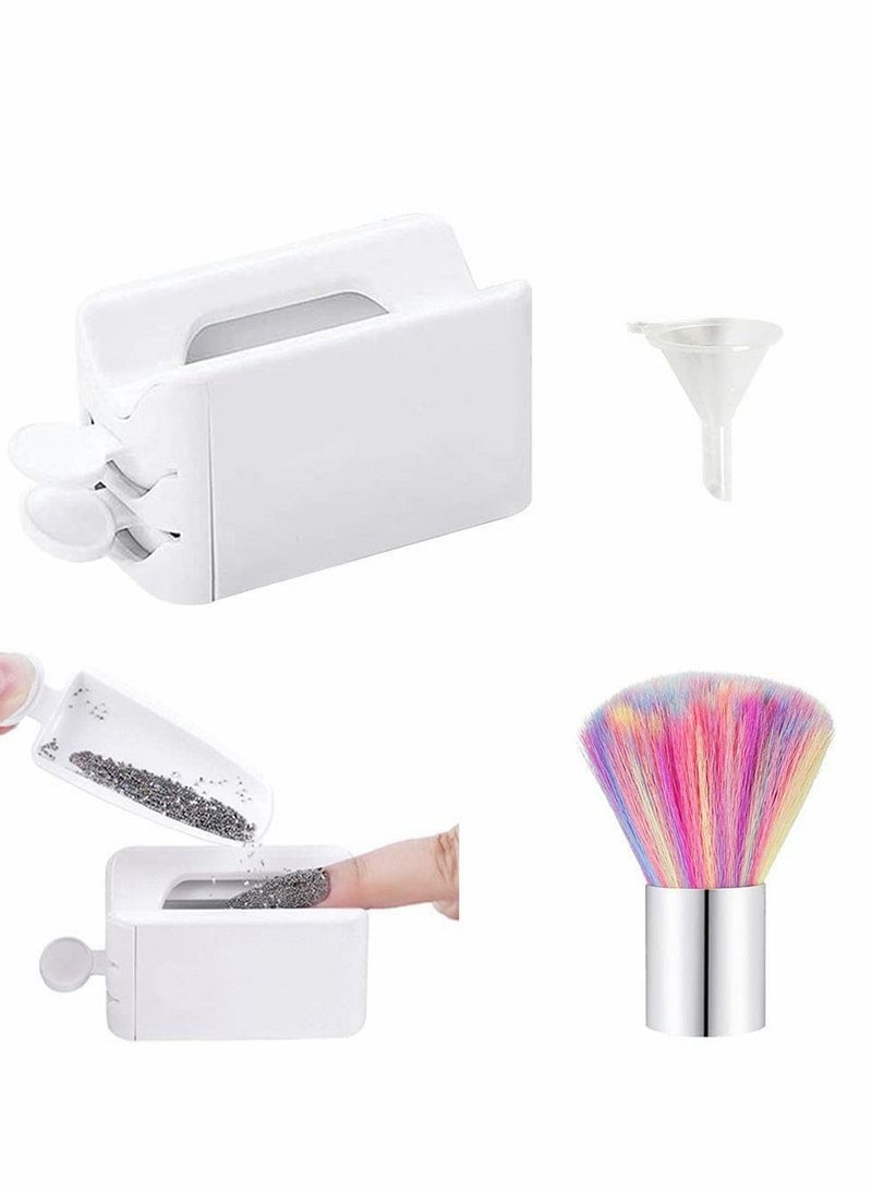 Nail Art Dip Powder Recycling Tray System, Container Portable Dipping Storage Box with Soft Colorful Brush for and Makeup Tool