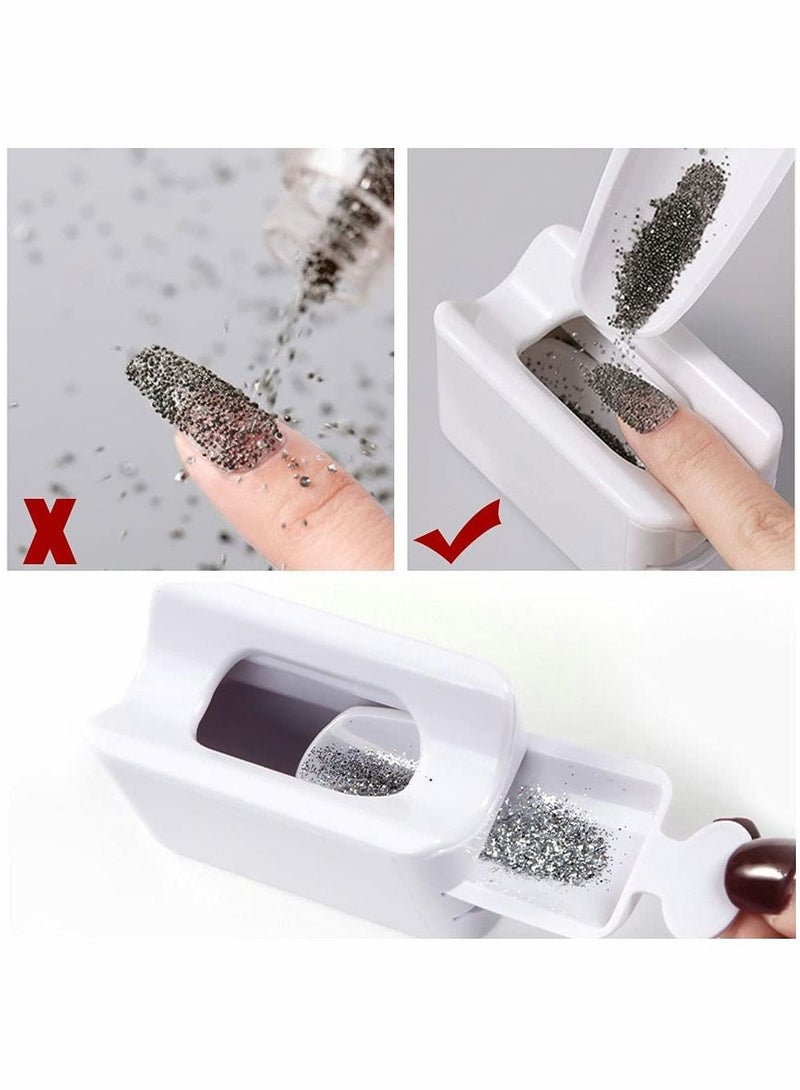 Nail Art Dip Powder Recycling Tray System, Container Portable Dipping Storage Box with Soft Colorful Brush for and Makeup Tool