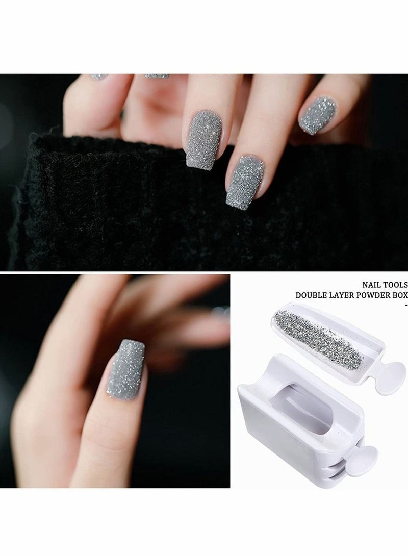 Nail Art Dip Powder Recycling Tray System, Container Portable Dipping Storage Box with Soft Colorful Brush for and Makeup Tool