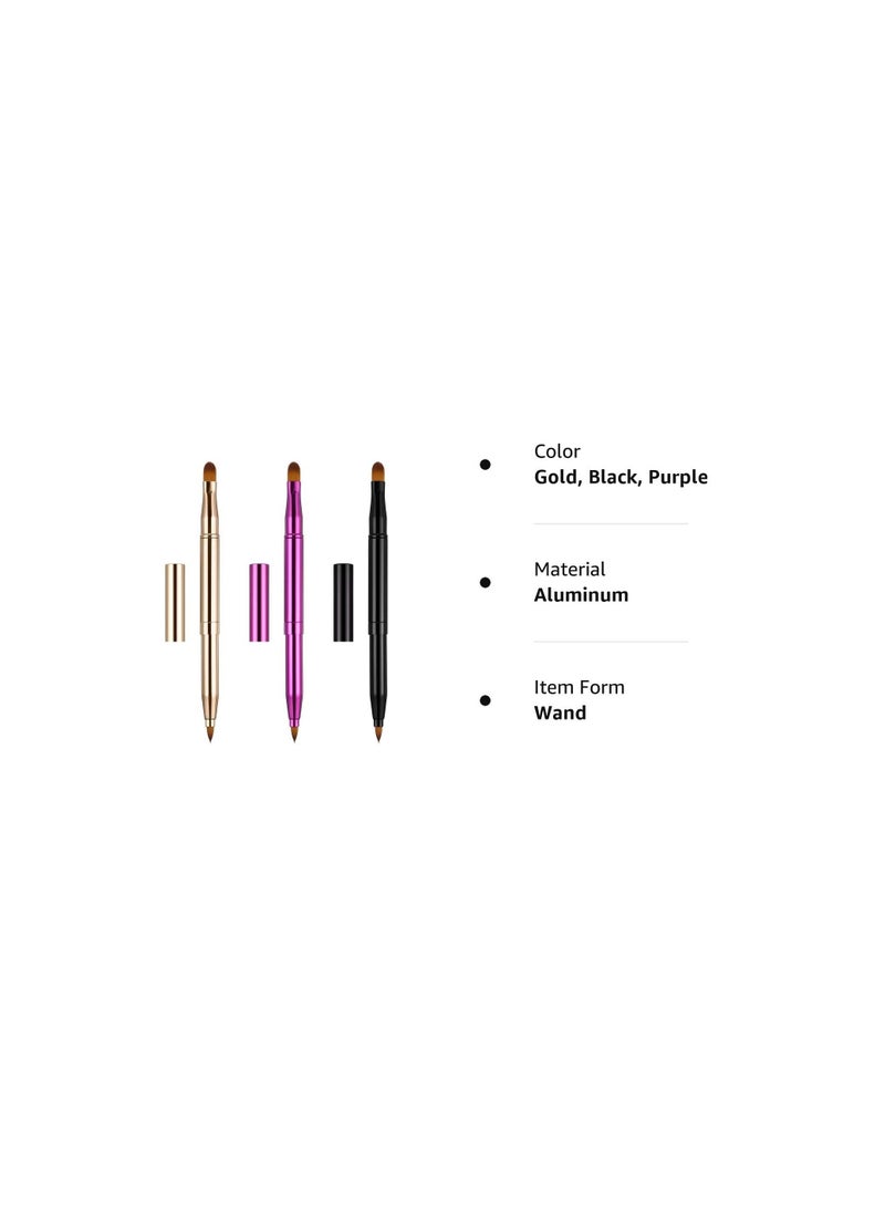 Dual End Lip Brush, Concealer Brushes, 3 Pieces Retractable Lipstick Eyeshadow Foundation Makeup Brush Tool, Applicators Set, Portable Applicators, Bristles Makeup Brush Tool
