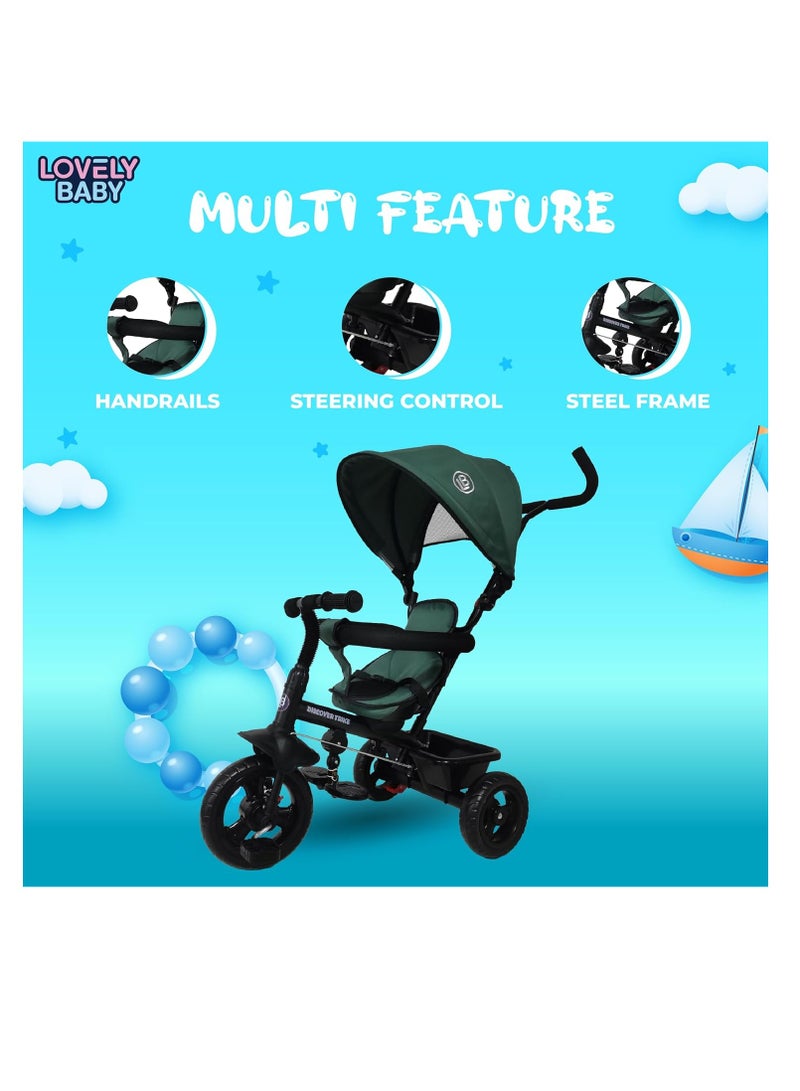 Tricycle, Baby Push Trike, Kids First Bike, Pushchair, with Sun Canopy, Parent Handle & Footrest (Blue)