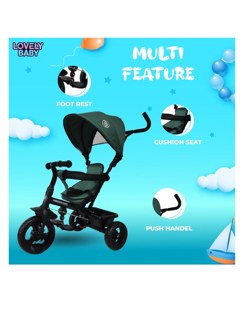 Tricycle, Baby Push Trike, Kids First Bike, Pushchair, with Sun Canopy, Parent Handle & Footrest (Blue)