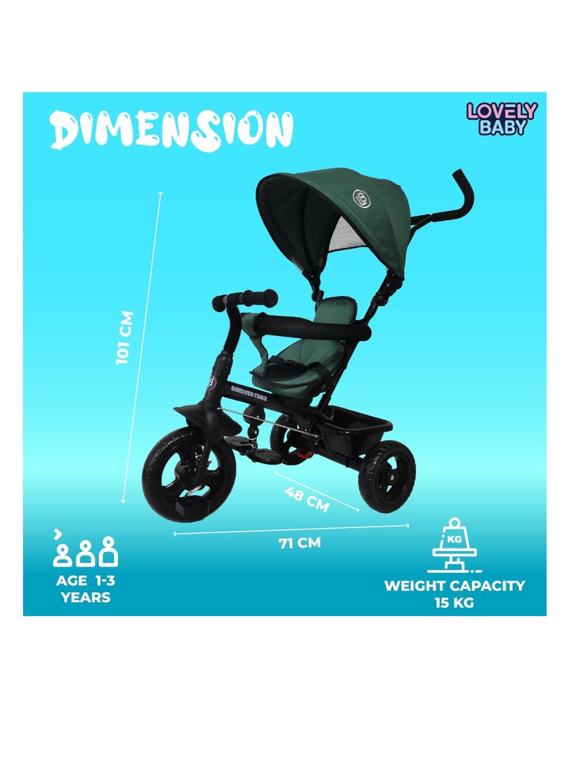 Tricycle, Baby Push Trike, Kids First Bike, Pushchair, with Sun Canopy, Parent Handle & Footrest (Blue)