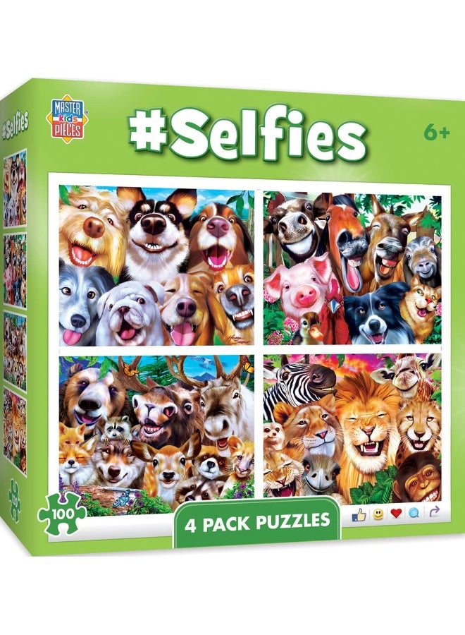 MasterPieces Puzzle Set - 4-Pack 100 Piece Jigsaw Puzzle for Kids - Selfies 4-Pack - 8