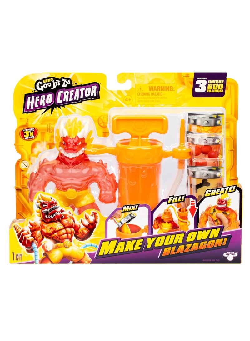 Hero Creator Blazagon | Customizable Action Figure | Includes 3 Unique Goo Fillings (Bones, Marbles, Goo), Stretchable Up to 20 Inches, Special Creator Chamber | Unisex | Ages 4+