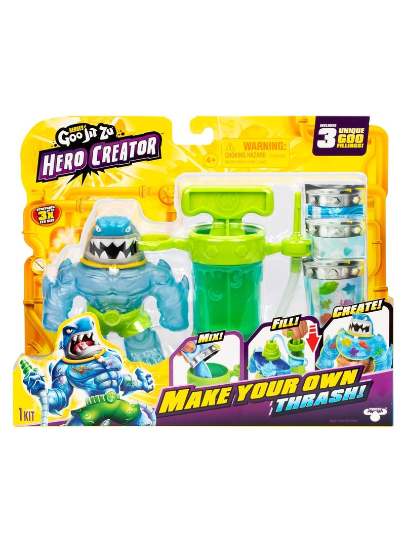 Hero Creator Thrash | Customizable Action Figure | Includes 3 Unique Fillings (Bones, Marbles, Goo), Stretchable Up to 20 Inches, Special Creator Chamber | Unisex | Ages 4+