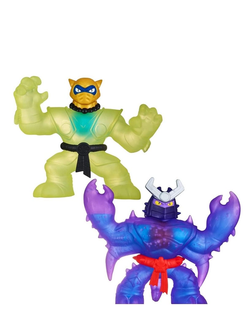 Heroes of Goo Jit Zu -Shifters Versus Pack: Liquid Gold Pantaro VS Shadow Orb Scorpius: Two Super Stretchy, Stretchy Action Figures with Unique Slime Filling and Slime, 41407