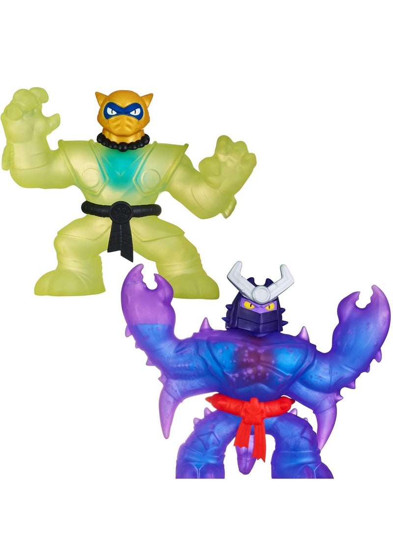 Heroes of Goo Jit Zu -Shifters Versus Pack: Liquid Gold Pantaro VS Shadow Orb Scorpius: Two Super Stretchy, Stretchy Action Figures with Unique Slime Filling and Slime, 41407