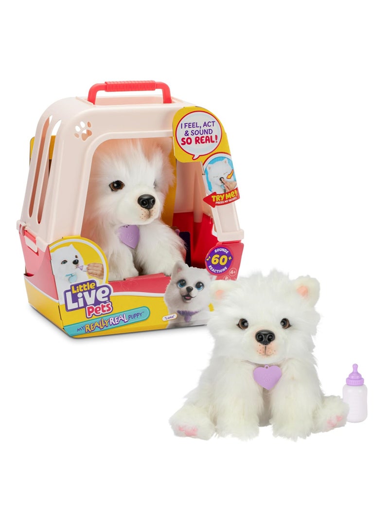 My Really Real Puppy - Luna; Interactive Puppy; 60+ Sounds/Reactions; Realistic Look; 1 out of 72 Variants; Playset with Transport Box; Batteries Included; Ages 5+