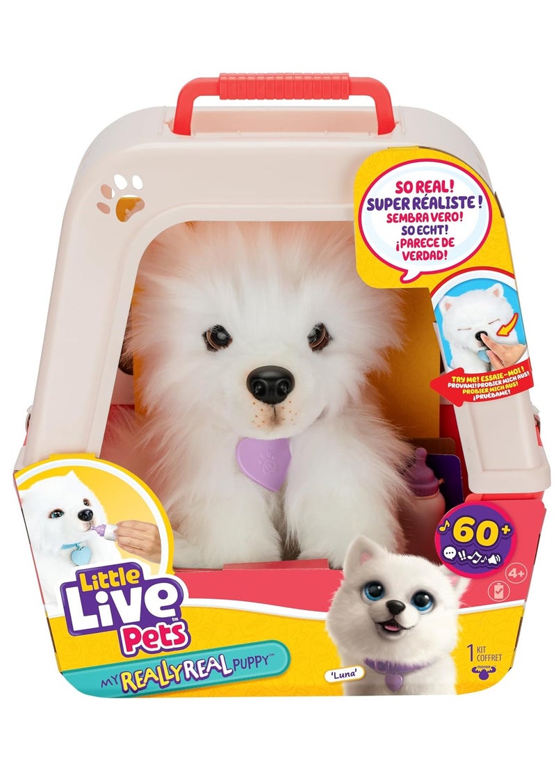 My Really Real Puppy - Luna; Interactive Puppy; 60+ Sounds/Reactions; Realistic Look; 1 out of 72 Variants; Playset with Transport Box; Batteries Included; Ages 5+