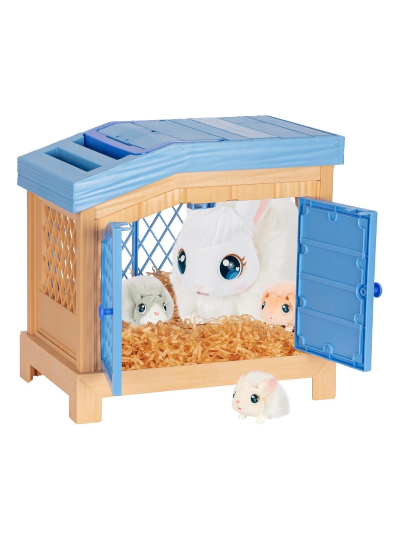 Mama Surprise - Rabbit Take Care of the Mother She Expects 3 Babies! Interactive Rabbit and Hutch Play Set Over 20 Sounds and Reactions Accessories for Babies from 4 Years