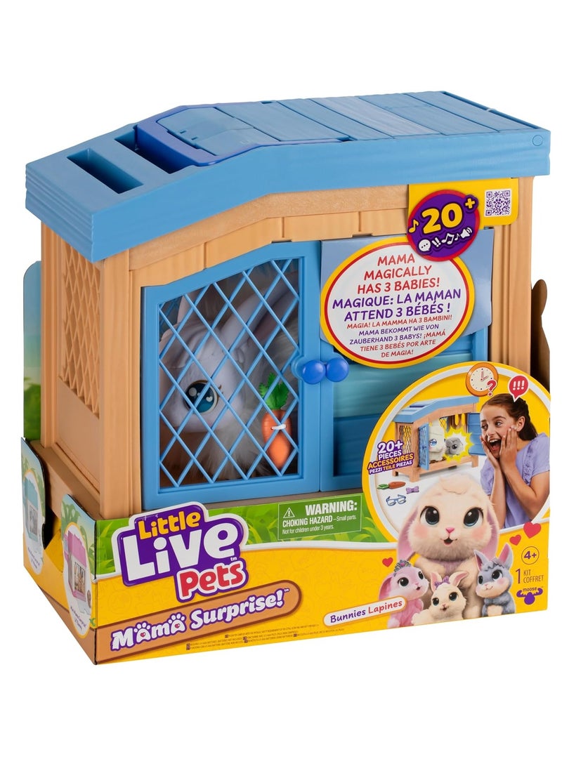 Mama Surprise - Rabbit Take Care of the Mother She Expects 3 Babies! Interactive Rabbit and Hutch Play Set Over 20 Sounds and Reactions Accessories for Babies from 4 Years