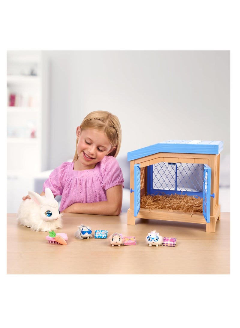 Mama Surprise - Rabbit Take Care of the Mother She Expects 3 Babies! Interactive Rabbit and Hutch Play Set Over 20 Sounds and Reactions Accessories for Babies from 4 Years