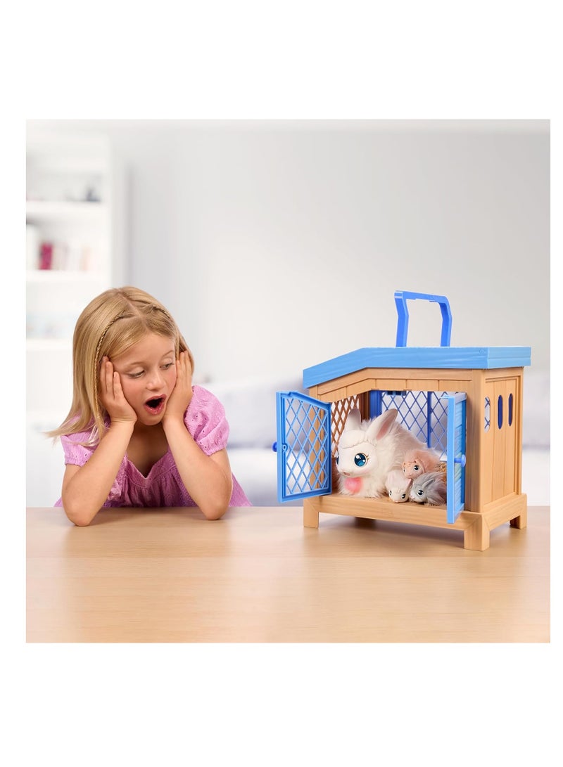 Mama Surprise - Rabbit Take Care of the Mother She Expects 3 Babies! Interactive Rabbit and Hutch Play Set Over 20 Sounds and Reactions Accessories for Babies from 4 Years