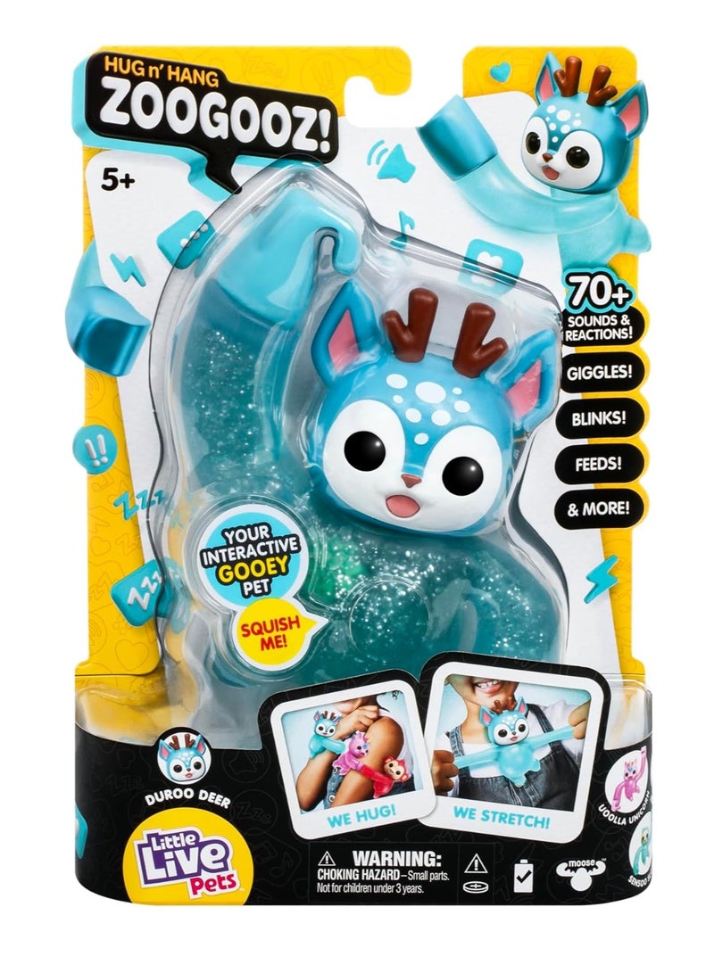 Hug n' Hang Zoogooz - Duroo Deer. an Interactive Electronic Squishy Stretchy Toy Pet with 70+ Sounds & Reactions. Stretch, Squish & Link Their Hands. Display Them & Hang Them Around