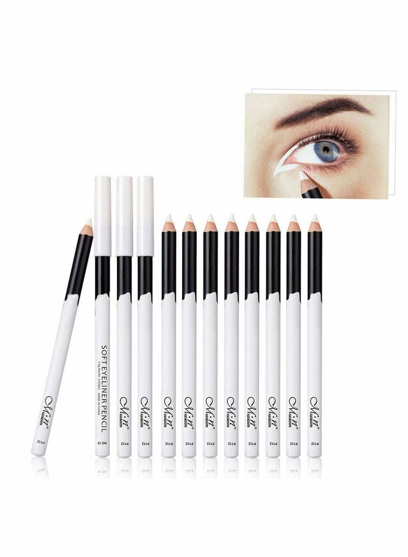 12 Packs White Eyeliner Pencil, Professional Highlighter EyeLiner Pen, Eye Liner Waterproof Long Lasting Eye Brighten