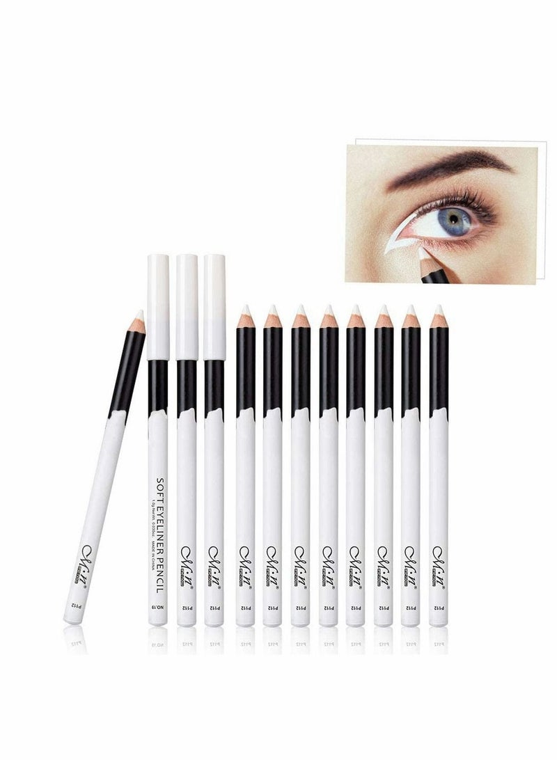 12 Packs White Eyeliner Pencil, Professional Highlighter EyeLiner Pen, Eye Liner Waterproof Long Lasting Eye Brighten