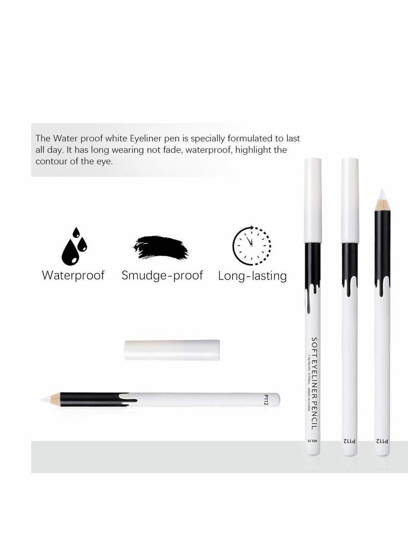 12 Packs White Eyeliner Pencil, Professional Highlighter EyeLiner Pen, Eye Liner Waterproof Long Lasting Eye Brighten