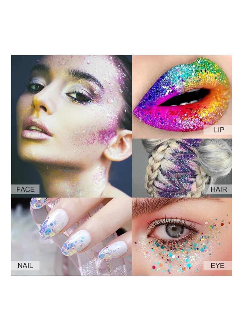 2 Bottle Mermaid Sequins Body Glitter Gel, Long Lasting Holographic Glitter Liquid Body Makeup for Women, Waterproof Face Glitter Gel Total