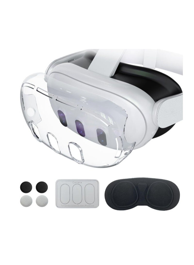 Replacement Kit for Meta Quest 3: Includes Transparent Shell Cover, Tempered Glass Lens Protector, Lens Cover, Joystick Caps, and Enhances Heat Dissipation (Remove Case for Charging).